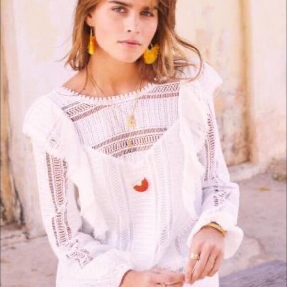 Sezane Diana Crochet Lace Long Sleeve Ruffle Mini Dress Ecru Cream Size 4 - Picture 16 of 16